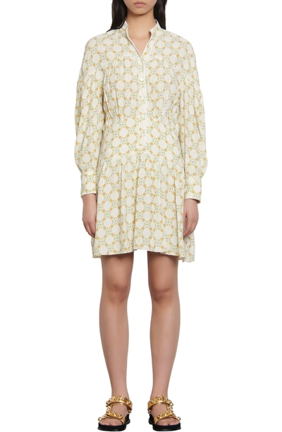 Shop Sandro Magy Long Sleeve Floral Shirtdress In Ivory