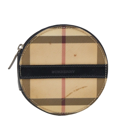 Pre-owned Burberry Beige-black House Check Pvc And Leather Round Coin Pouch