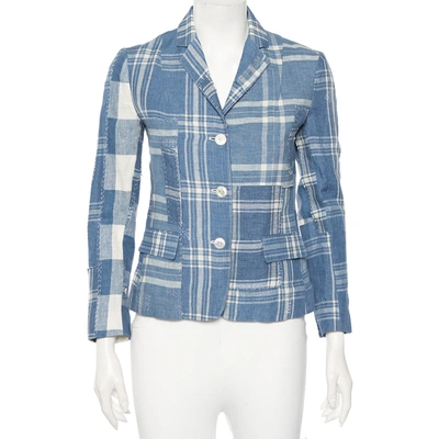 Pre-owned Polo Ralph Lauren Blue Checkered Line Patchwork Detail Blazer S