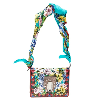 Pre-owned Dolce & Gabbana Multicolor Floral Print Leather And Python Leather Lucia Shoulder Bag