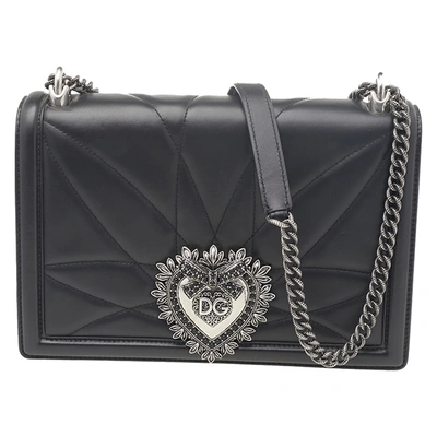 Pre-owned Dolce & Gabbana Black Quilted Leather Devotion Shoulder Bag