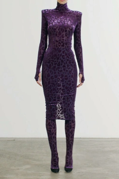 Shop Alex Perry Cullen Leopard Jersey Turtleneck Dress In Purple