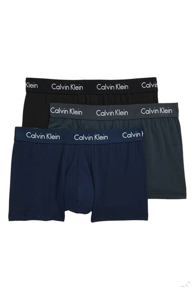 Shop Calvin Klein 3-pack Trunks In Black/ Mink/ Blue Shadow