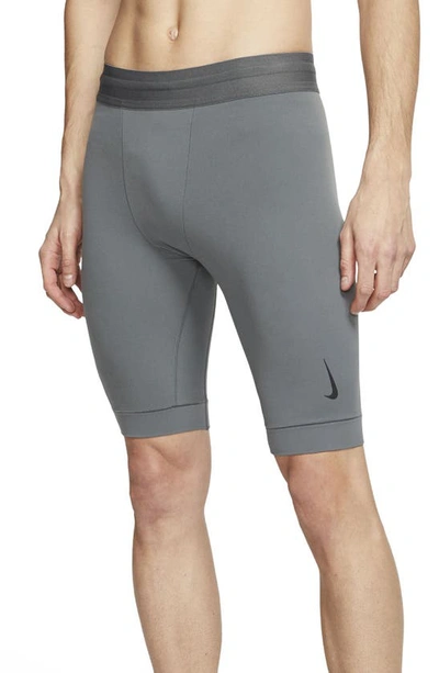 Shop Nike Dri-fit Yoga Shorts In Iron Grey/ Black