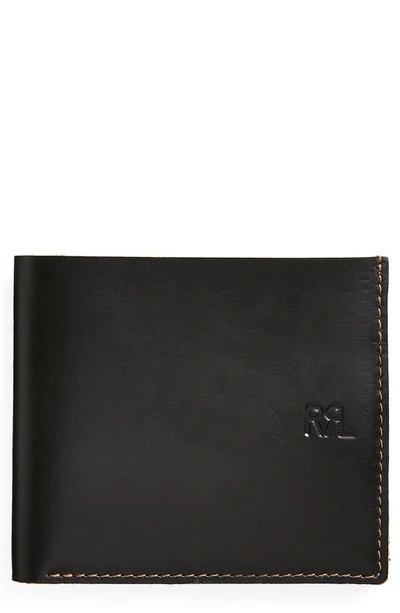 Shop Double Rl Rrl Leather Bifold Wallet In Black Over Brown