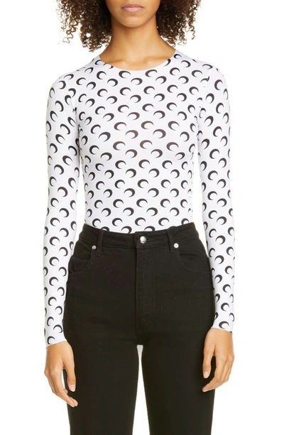 Shop Marine Serre Fitted Moon Print Top In White With Black Print