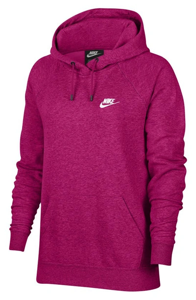 Shop Nike Sportswear Essential Pullover Fleece Hoodie In Fireberry/ Heather/ White