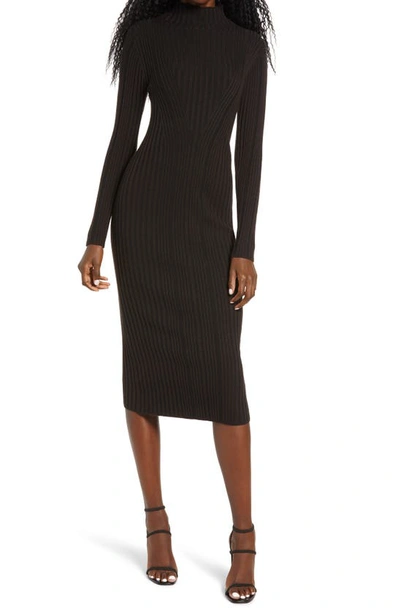 Shop French Connection Jolie Rib Long Sleeve Knit Midi Dress In Chocolate Truffle-black