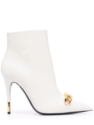 Shop Tom Ford White Ankle Boots With Chain Detail