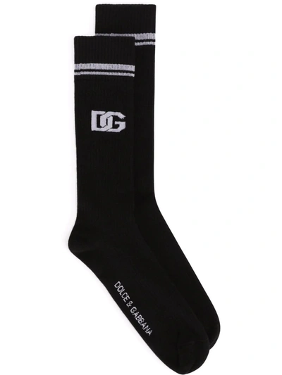 Shop Dolce & Gabbana Dg-logo Jacquard Socks In Black