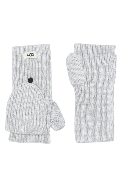Ugg Cozy Ribbed Knit Flip Mittens In Grey Heather