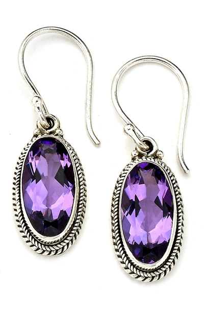 Shop Samuel B. Sterling Silver Oval Amethyst Drop Earrings In Purple