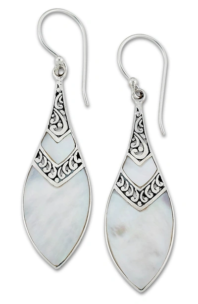 Shop Samuel B. Sterling Silver Filigree Mother-of-pearl Drop Earrings In White