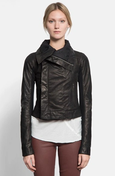 Rick Owens Classic Calfskin Leather Biker Jacket In Black