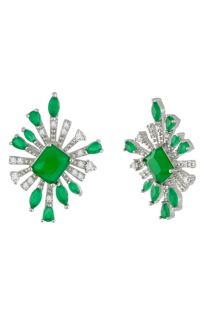 Shop Cz By Kenneth Jay Lane Pave Cz Starburst Stud Earrings In Emerald/ Silver