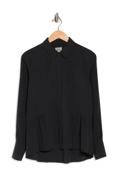 Shop Go By Go Silk Go Peplum High/low Silk Shirt In Washed Black