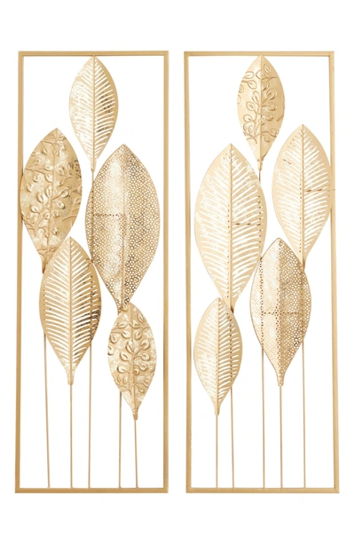 Shop Willow Row Goldtone Metal Tall Cutout Leaf Wall Decor With Frame