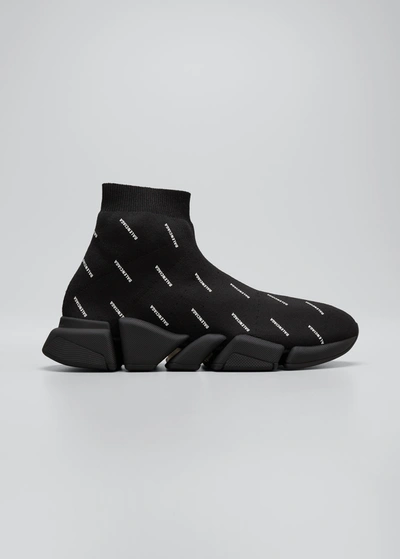 Shop Balenciaga Men's Speed 2.0 Logo Knit Sock Sneakers In Noir/ecru