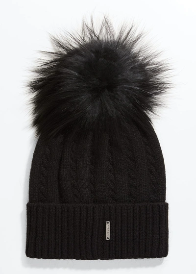 Shop Gorski Knit Beanie W/ Fur Pompom In Blackblack