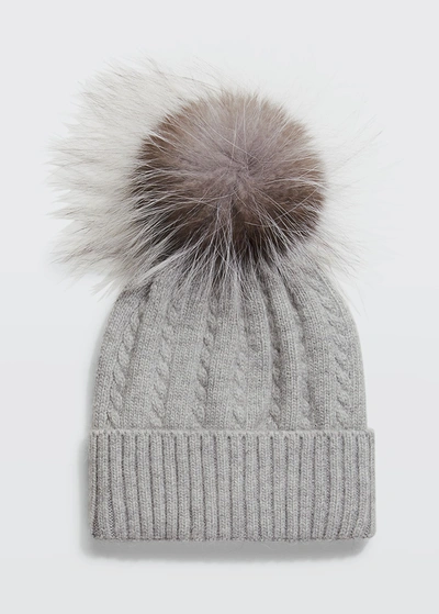 Shop Gorski Knit Beanie W/ Fur Pompom In Graysilver Fox