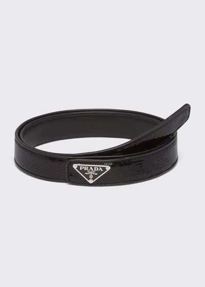 Shop Prada Men's Sequin Logo Belt In F0002 Nero