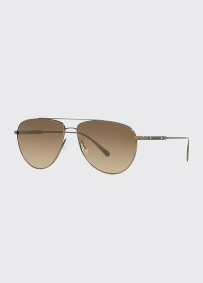 Shop Brunello Cucinelli Men's Polarized Aviator Sunglasses In Gold