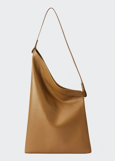 Shop Aesther Ekme Sway Asymmetric Leather Shoulder Bag In 180 Tan
