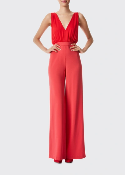 Shop Alice And Olivia Gale Deep V-neck Jumpsuit In Bright Poppy