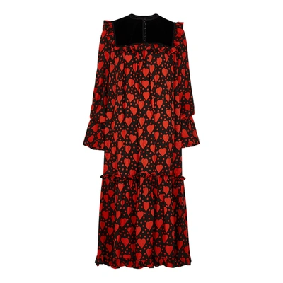 Shop Saint Laurent Black Printed Silk Midi Dress In Black Red