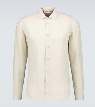 Shop Orlebar Brown Giles Linen-blend Long-sleeved Shirt In Alabaster