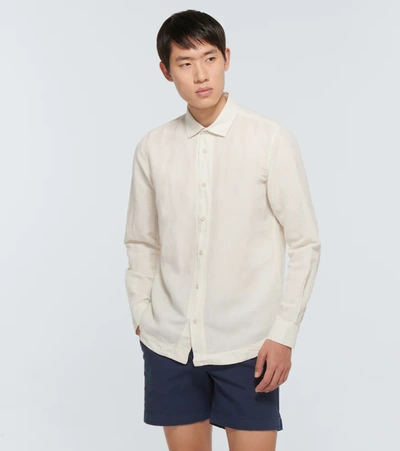 Shop Orlebar Brown Giles Linen-blend Long-sleeved Shirt In Alabaster