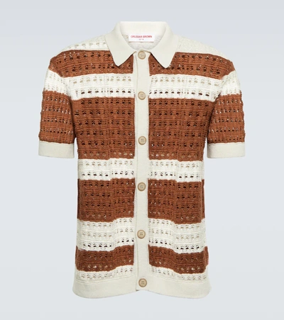 Shop Orlebar Brown Fabien Crochet-knit Short-sleeved Shirt In Alabaster/sea Grass