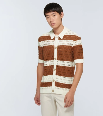 Shop Orlebar Brown Fabien Crochet-knit Short-sleeved Shirt In Alabaster/sea Grass