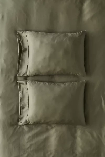 Shop Ettitude Bamboo Sateen Pillowcase Set In Olive