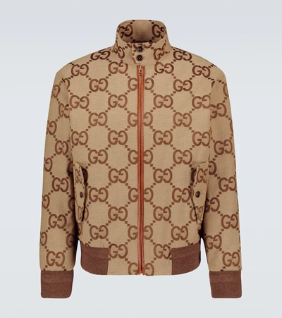 Shop Gucci Jumbo Gg Canvas Jacket In Camel/ebony