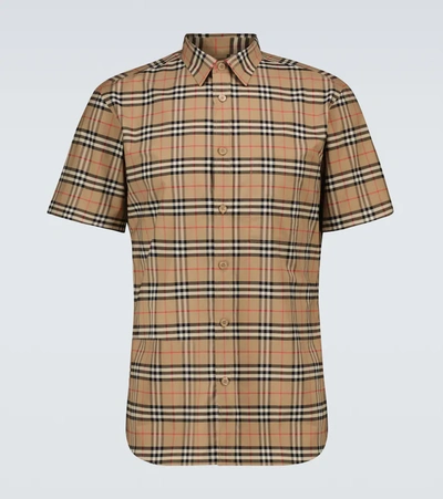 Shop Burberry Simpson Checked Short-sleeved Shirt In Archive Beige Ip Chk