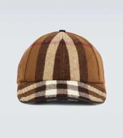 Shop Burberry Checked Baseball Cap In Dark Birch Brown