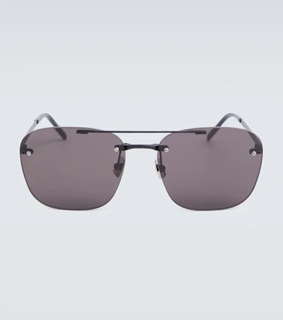 Saint Laurent Black Rimless Square Frame Sunglasses In Black-black-black