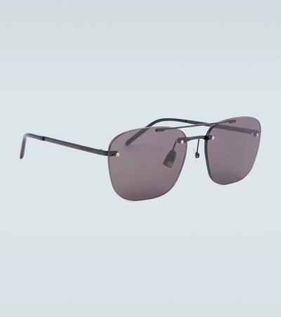 Saint Laurent Black Rimless Square Frame Sunglasses In Black-black-black