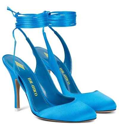 Shop Attico Carrie Satin Pumps In Turquoise