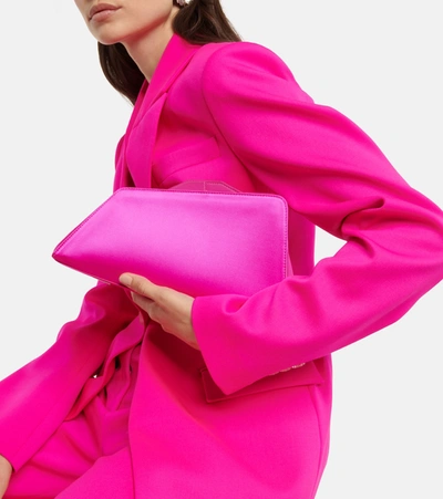 Attico Large Leather-trimmed Satin Clutch In Fuchsia