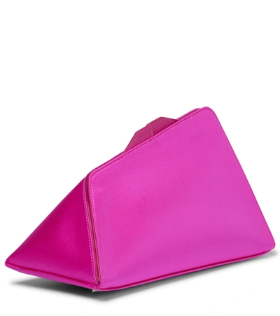 Attico Large Leather-trimmed Satin Clutch In Fuchsia