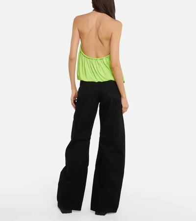 Shop Attico Pauline Leather-trimmed Top In Lime