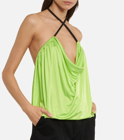 Shop Attico Pauline Leather-trimmed Top In Lime