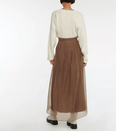 Shop Brunello Cucinelli Silk Tulle Maxi Skirt In Mustang