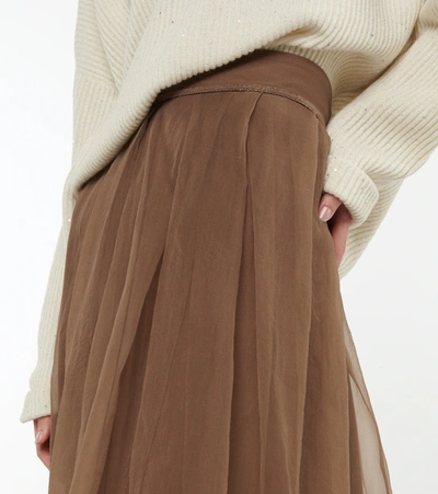 Shop Brunello Cucinelli Silk Tulle Maxi Skirt In Mustang