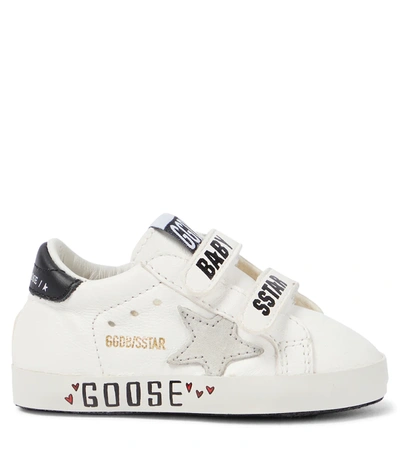 Shop Golden Goose Baby School Leather Sneakers In White/ice/black