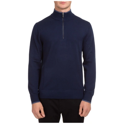 Shop Michael Kors Half Zipped Fine Knit Sweater In Blue