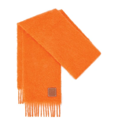 Shop Loewe Wool-mohair Logo Scarf In Orange