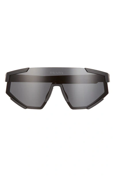 Shop Prada 157mm Shield Sunglasses In Black Rubber/ Dark Grey